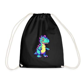 Dinosaurier buntes Aquarell Cartoon Kawaii Tier - Turnbeutel - Schwarz - Vorne