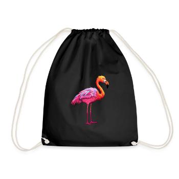 Flamingo Colorful Watercolor Cartoon Kawaii Animal - Drawstring Bag - black - Front