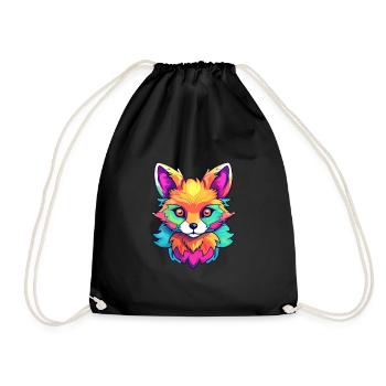 Fox Colorful Watercolor Cartoon Kawaii Animal - Drawstring Bag - black - Front