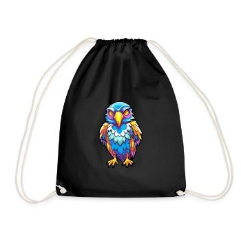 Falcon Colorful Watercolor Cartoon Kawaii Animal - Drawstring Bag - black - Front