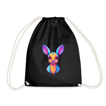 Kangaroo Colorful Watercolor Cartoon Kawaii Animal - Drawstring Bag - black - Front