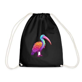 Ibis Colorful Watercolor Cartoon Kawaii Animal - Drawstring Bag - black - Front