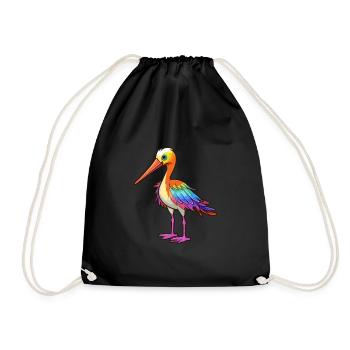 Avocet Colorful Watercolor Cartoon Kawaii Animal - Drawstring Bag - black - Front