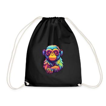 Monkey Colorful Watercolor Cartoon Kawaii Animal - Drawstring Bag - black - Front