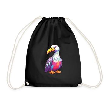 Albatross Colorful Watercolor Cartoon Kawaii Anima - Drawstring Bag - black - Front