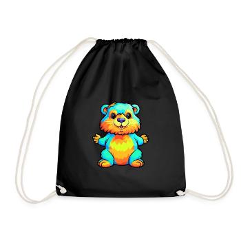 Biber buntes Aquarell Cartoon Kawaii Tier - Turnbeutel - Schwarz - Vorne