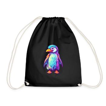 Penguin Colorful Watercolor Cartoon Kawaii Animal - Drawstring Bag - black - Front