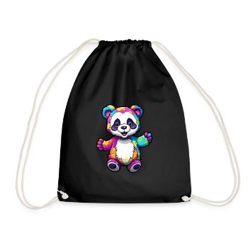 Panda Colorful Watercolor Cartoon Kawaii Animal - Drawstring Bag - black - Front