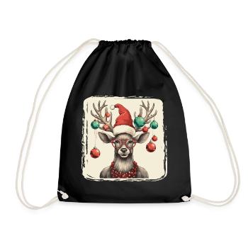 Renne avec boules de Noël et chapeau - Sac de sport léger - noir - Devant