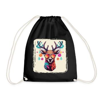 Renne avec boules de Noël et chapeau - Sac de sport léger - noir - Devant