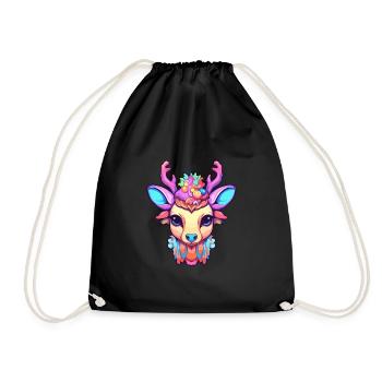 Cerf Aquarelle Colorée Dessin Animé Kawaii Animal - Sac de sport léger - noir - Devant
