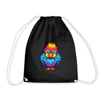 Chicken Colorful Watercolor Cartoon Kawaii Animal - Drawstring Bag - black - Front