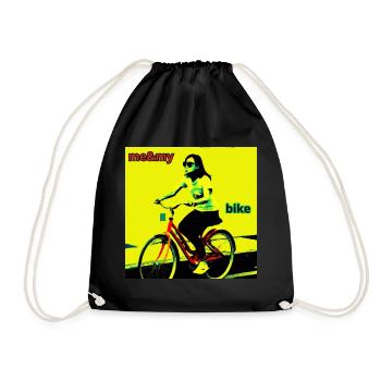 Woman riding bicycle - black and yellow background - Drawstring Bag - black - Front
