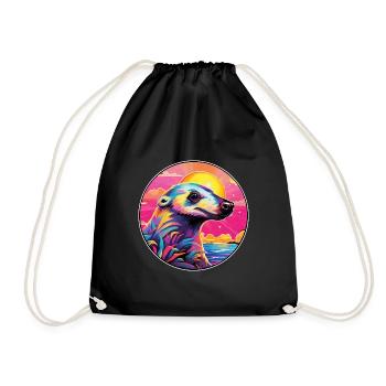 Anteater Colorful Watercolor Cartoon Kawaii Animal - Drawstring Bag - black - Front