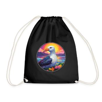 Albatross Colorful Watercolor Cartoon Kawaii Pet - Drawstring Bag - black - Front
