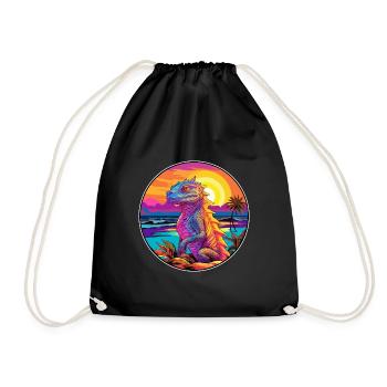 Basilisk Colorful Watercolor Cartoon Kawaii Animal - Drawstring Bag - black - Front