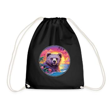 Bär buntes Aquarell Cartoon Kawaii Tier - Turnbeutel - Schwarz - Vorne