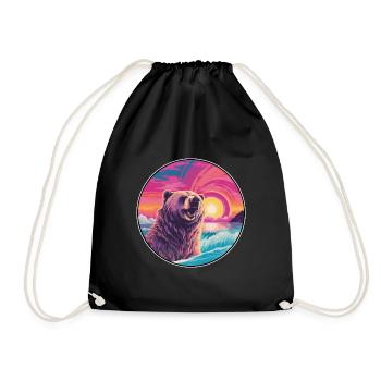 Bär buntes Aquarell Cartoon Kawaii Tier - Turnbeutel - Schwarz - Vorne