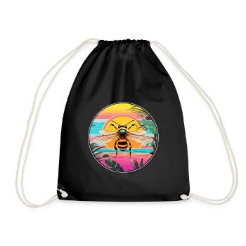 Bee Colorful Watercolor Cartoon Kawaii Animal - Drawstring Bag - black - Front