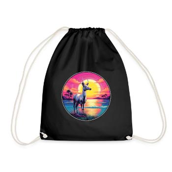 Karibu buntes Aquarell Cartoon Kawaii Tier - Turnbeutel - Schwarz - Vorne