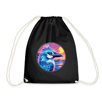 Blue Jay Colorful Watercolor Cartoon Kawaii Animal - Drawstring Bag - black - Front