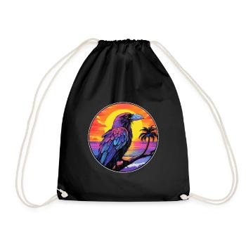 Crow Colorful Watercolor Cartoon Kawaii Animal - Drawstring Bag - black - Front