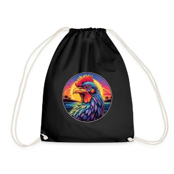 Chicken Colorful Watercolor Cartoon Kawaii Animal - Drawstring Bag - black - Front