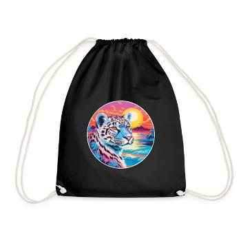 Léopard des neiges Aquarelle colorée Dessin animé Kawaii - Sac de sport léger - noir - Devant