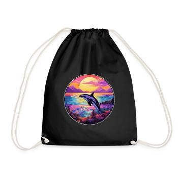 Orca Colorful Watercolor Cartoon Kawaii Animal - Drawstring Bag - black - Front