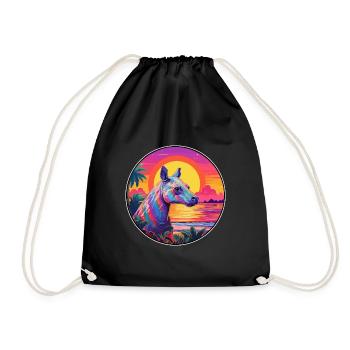 Tapir Colorful Watercolor Cartoon Kawaii Animal - Drawstring Bag - black - Front