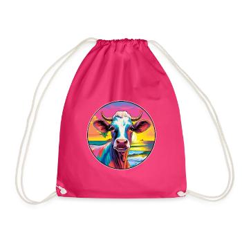 Vache Aquarelle Colorée Dessin Animé Kawaii Animal - Sac de sport léger - fuchsia - Devant