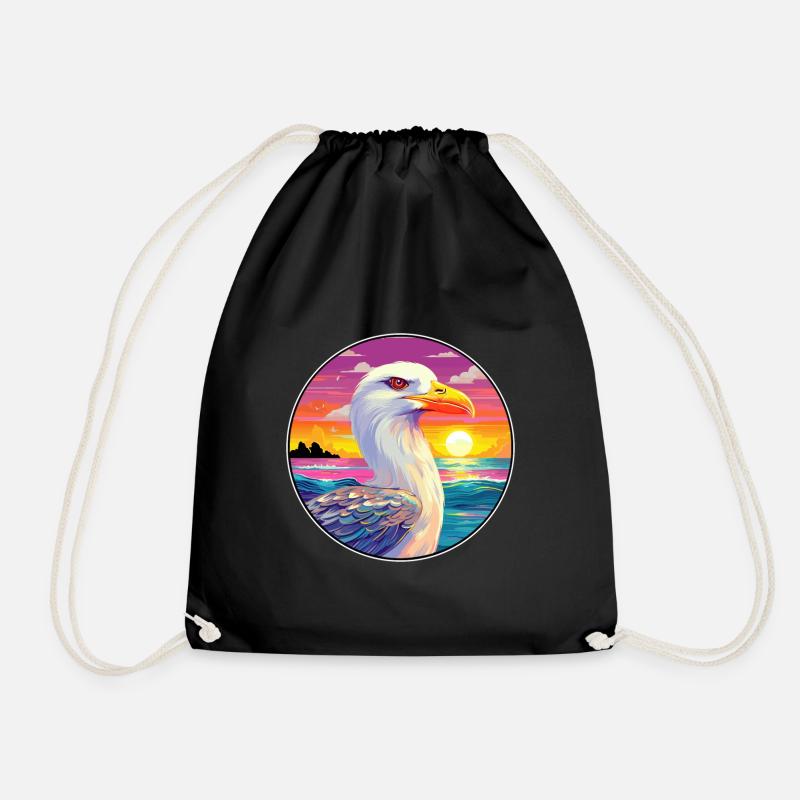 Möwe buntes Aquarell Cartoon Kawaii Tier - Turnbeutel - Schwarz