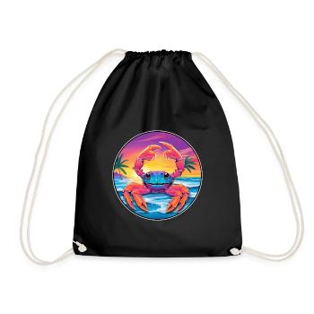 Crab Colorful Watercolor Cartoon Kawaii Animal - Drawstring Bag - black - Front