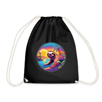 Faultier buntes Aquarell Cartoon Kawaii Tier - Turnbeutel - Schwarz - Vorne