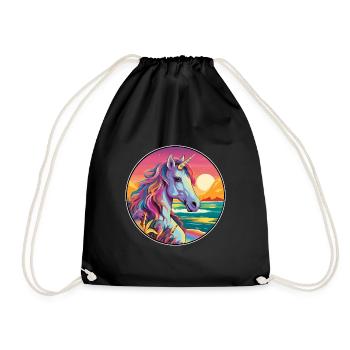 Unicorn Colorful Watercolor Cartoon Kawaii Animal - Drawstring Bag - black - Front