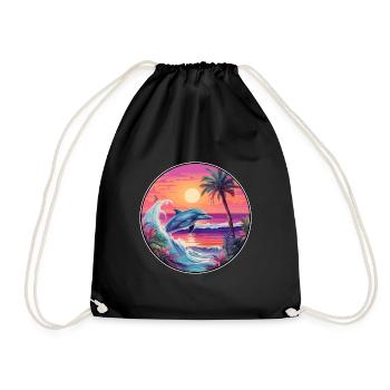 Dolphin Colorful Watercolor Cartoon Kawaii Animal - Drawstring Bag - black - Front