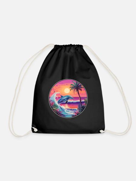Delfin buntes Aquarell Cartoon Kawaii Tier - Turnbeutel - Schwarz
