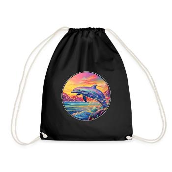Wal bunte Aquarell-Karikatur Kawaii-Tier - Turnbeutel - Schwarz - Vorne