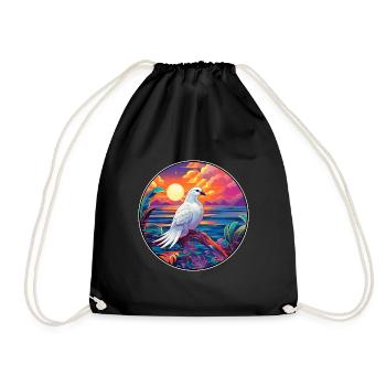 Dove Colorful Watercolor Cartoon Kawaii Animal - Drawstring Bag - black - Front