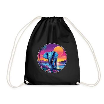 Elephant Colorful Watercolor Cartoon Kawaii Animal - Drawstring Bag - black - Front