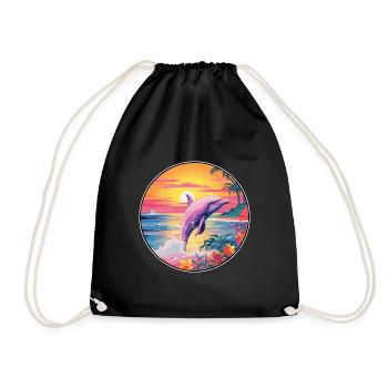 Dolphin Colorful Watercolor Cartoon Kawaii Animal - Drawstring Bag - black - Front
