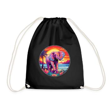 Elephant Colorful Watercolor Cartoon Kawaii Animal - Drawstring Bag - black - Front