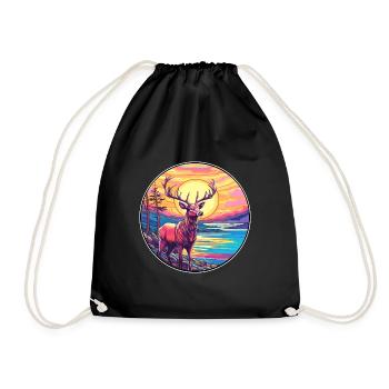 Elch Buntes Aquarell Cartoon Kawaii Tier - Turnbeutel - Schwarz - Vorne