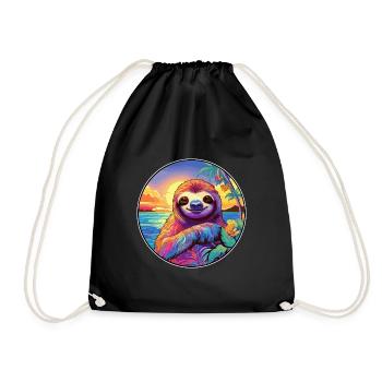 Faultier buntes Aquarell Cartoon Kawaii Tier - Turnbeutel - Schwarz - Vorne