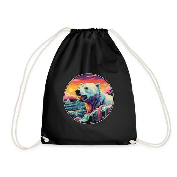 Polar Bear Colorful Watercolor Cartoon Kawaii Pet - Drawstring Bag - black - Front