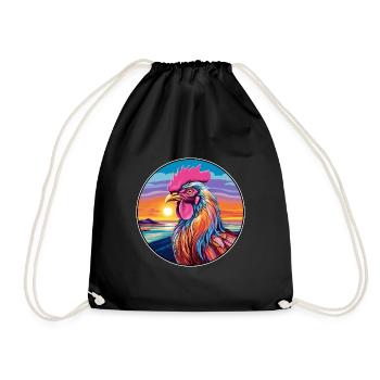 Rooster Colorful Watercolor Cartoon Kawaii Animal - Drawstring Bag - black - Front