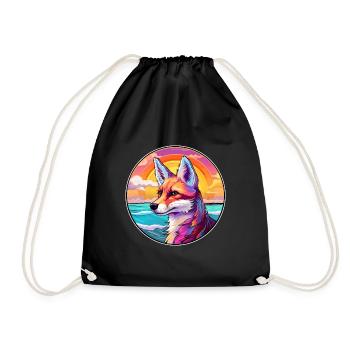Fox Colorful Watercolor Cartoon Kawaii Animal - Drawstring Bag - black - Front