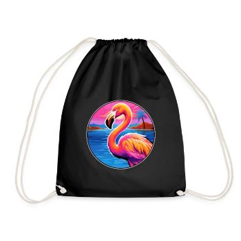 Flamingo Colorful Watercolor Cartoon Kawaii Animal - Drawstring Bag - black - Front