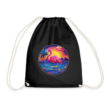 Flamingo Colorful Watercolor Cartoon Kawaii Animal - Drawstring Bag - black - Front