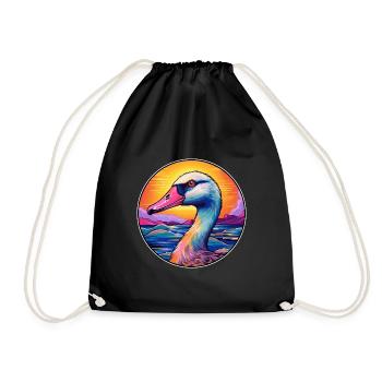 Goose Colorful Watercolor Cartoon Kawaii Animal - Drawstring Bag - black - Front